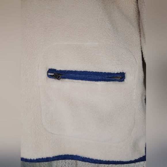 Madewell women's Sherpa denim trim half zip NWOT - Picture 3 of 6